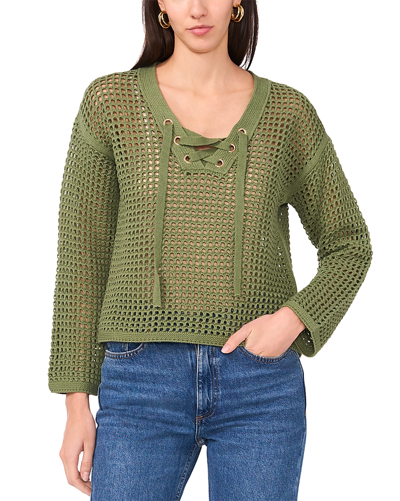 VINCE CAMUTO FISH NET V NECK SWEATER