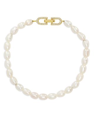 JACKIE MACK DESIGNS - Arcadia Pav&eacute; & Cultured Freshwater Pearl Flex Bracelet in 18K Gold Plated