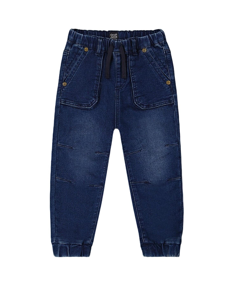 Deux Par Deux Little Boy's French Terry Denim Jogger Pant Dark Denim Blue In Dark Denim Blue