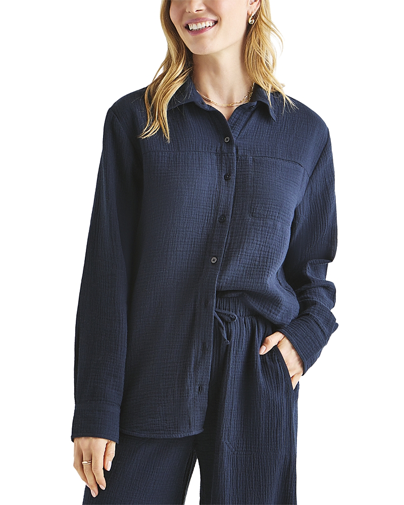 Splendid Kit Cotton Button-up Blouse In Blue