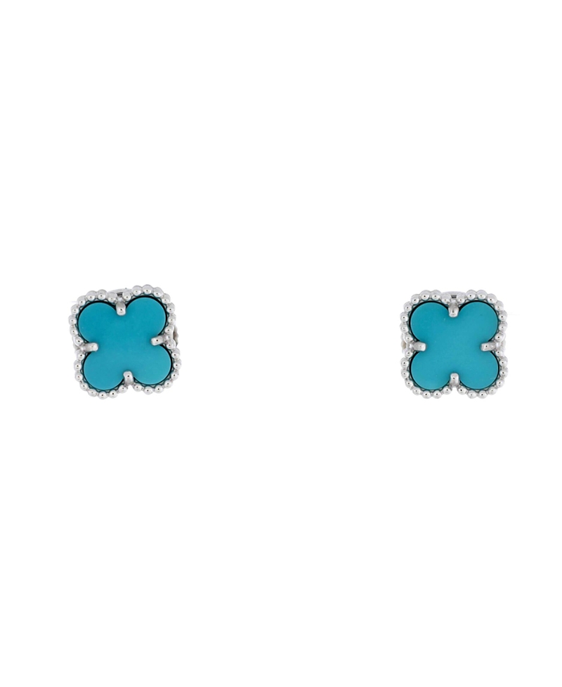 Pre-owned Pre-owned Van Cleef & Arpels Van Cleef & Arpels Sweet Alhambra Stud Earrings 18k White Gold And Turquoise