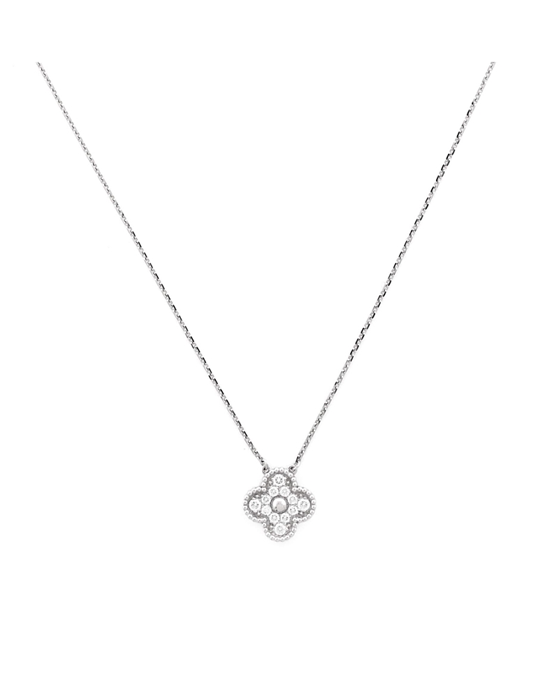 Pre-owned Pre-owned Van Cleef & Arpels Van Cleef & Arpels Vintage Alhambra Pendant Necklace 18k White Gold And Diamonds
