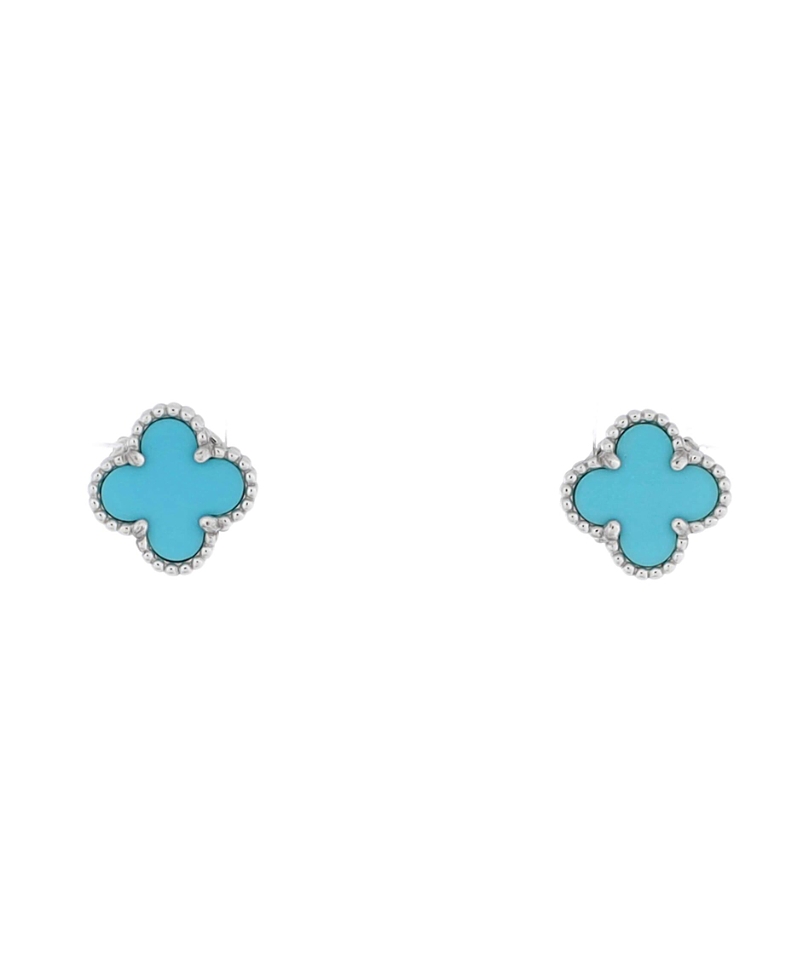 Pre-owned Pre-owned Van Cleef & Arpels Van Cleef & Arpels Sweet Alhambra Stud Earrings 18k White Gold And Turquoise