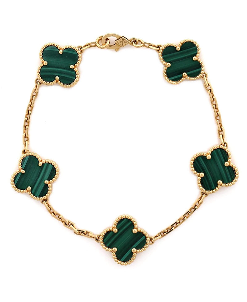 Pre-owned Pre-owned Van Cleef & Arpels Van Cleef & Arpels Vintage Alhambra 5 Motifs Bracelet 18k Gold And Malachite
