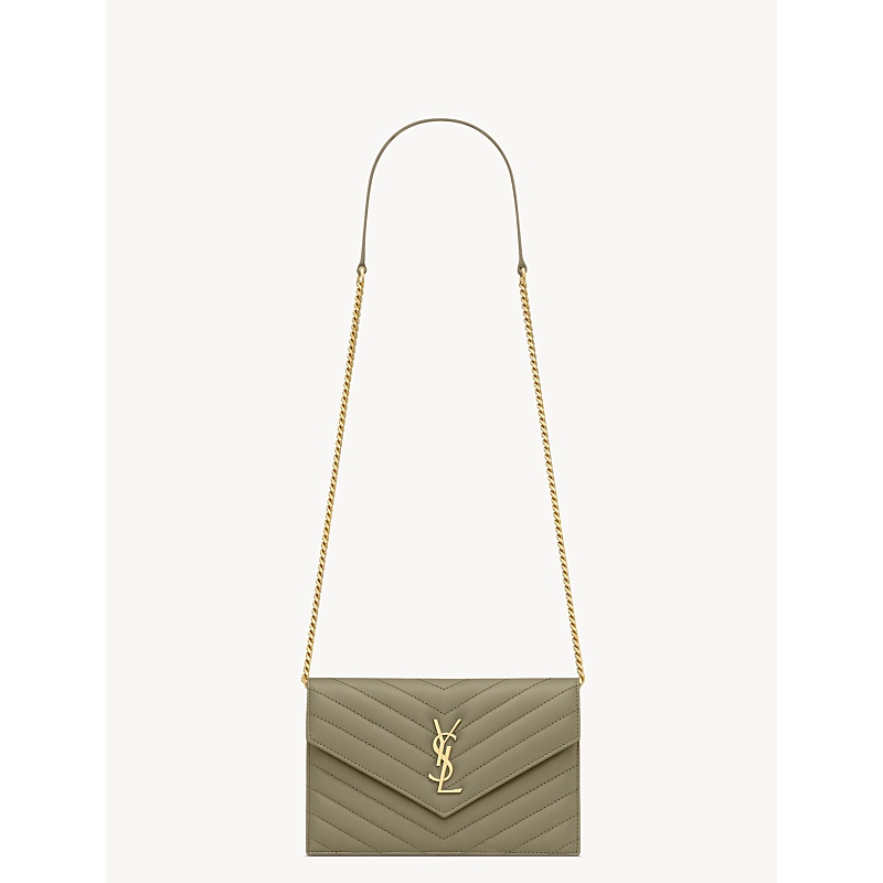 Saint Laurent Cassandre Envelope Chain Wallet in Grain De Poudre Leather