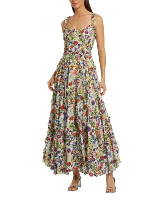 Ruffle Floral Sweetheart Neck Gown