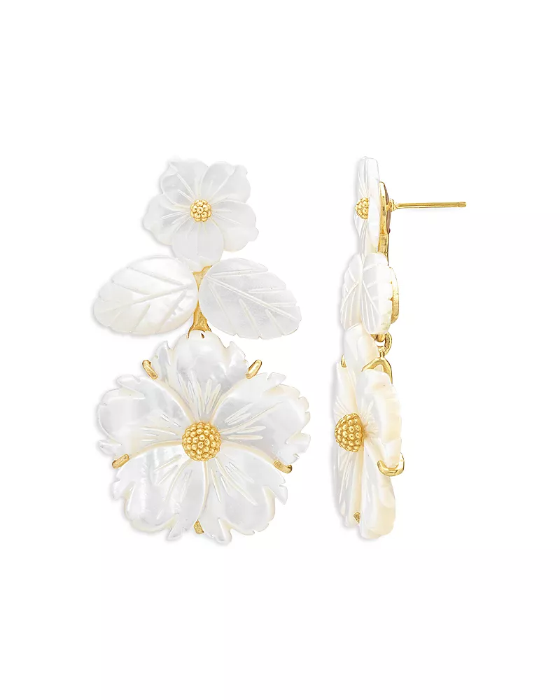 Capucine De Wulf Mermaid Garden Mother Of Pearl Flower Drop Earrings in 18K Gold Plated