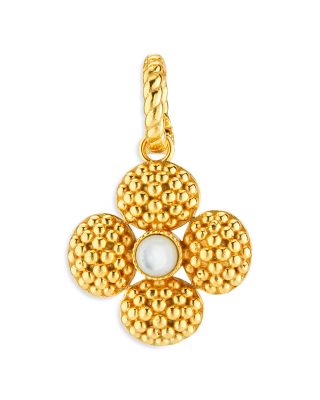 Berry Mother Of Pearl Clover Double Sided Pendant in 18K Gold Plated