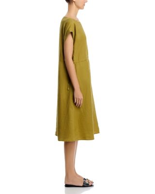 Linen Ballet Neck Cap Sleeved Dress