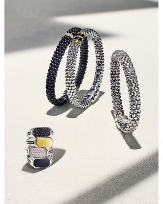 Men's Sterling Silver Anthem Diamond Black Ceramic Caviar Bead Bracelet