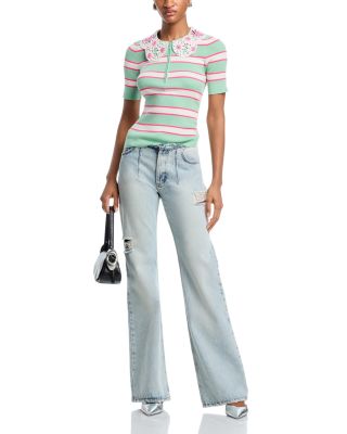 Removable Lace Collar Ribbed Knit Top