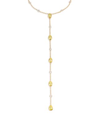 Mixed Cubic Zirconia Lariat Necklace in 18K Gold Plated, 15"-18" 