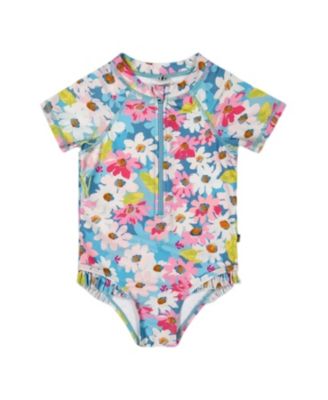Deux par Deux - Girls' Printed Short Sleeve One-Piece Swimsuit with Frills - Big Kid