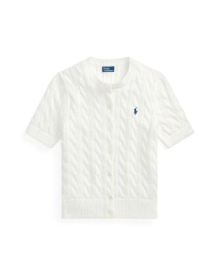 Cable Knit Cotton Short Sleeve Cardigan 