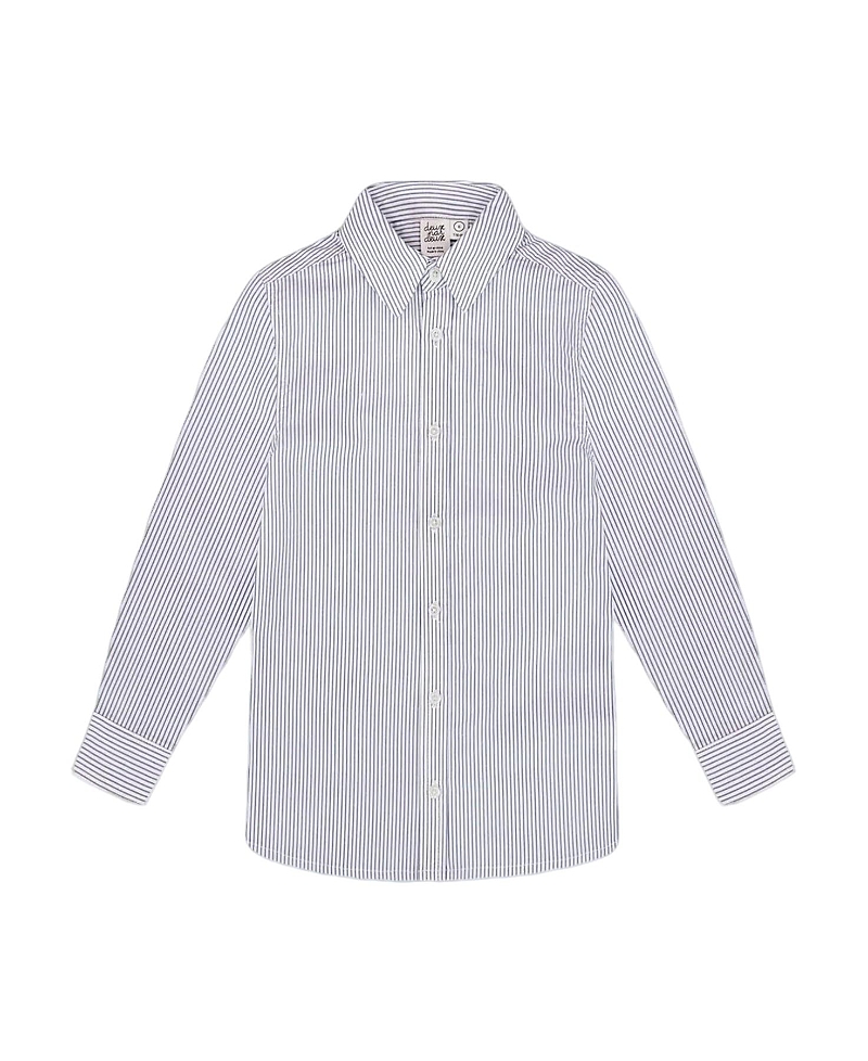 Deux Par Deux Boy's Long Sleeve Button Down Shirt Navy Blue Stripes In Navy Blue Stripes