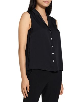 Sleeveless Button Front Silk Top