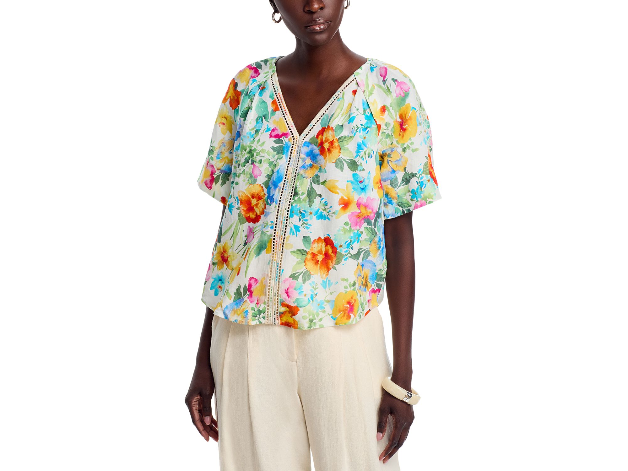 Printed V Neck Blouse - Image 1