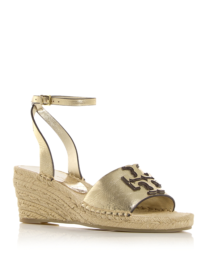 Tory Burch Ines Metallic Double T Wedge Espadrilles In Spark Gold