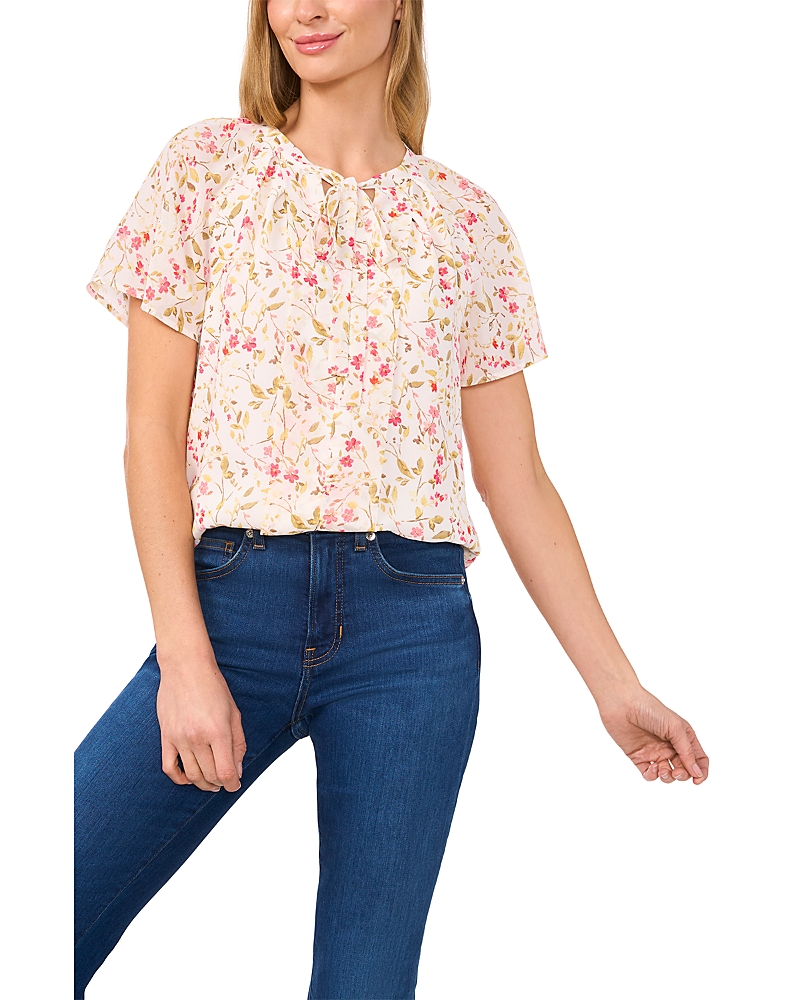CECE CECE FLORAL RAGLAN FLUTTER SLEEVE TOP