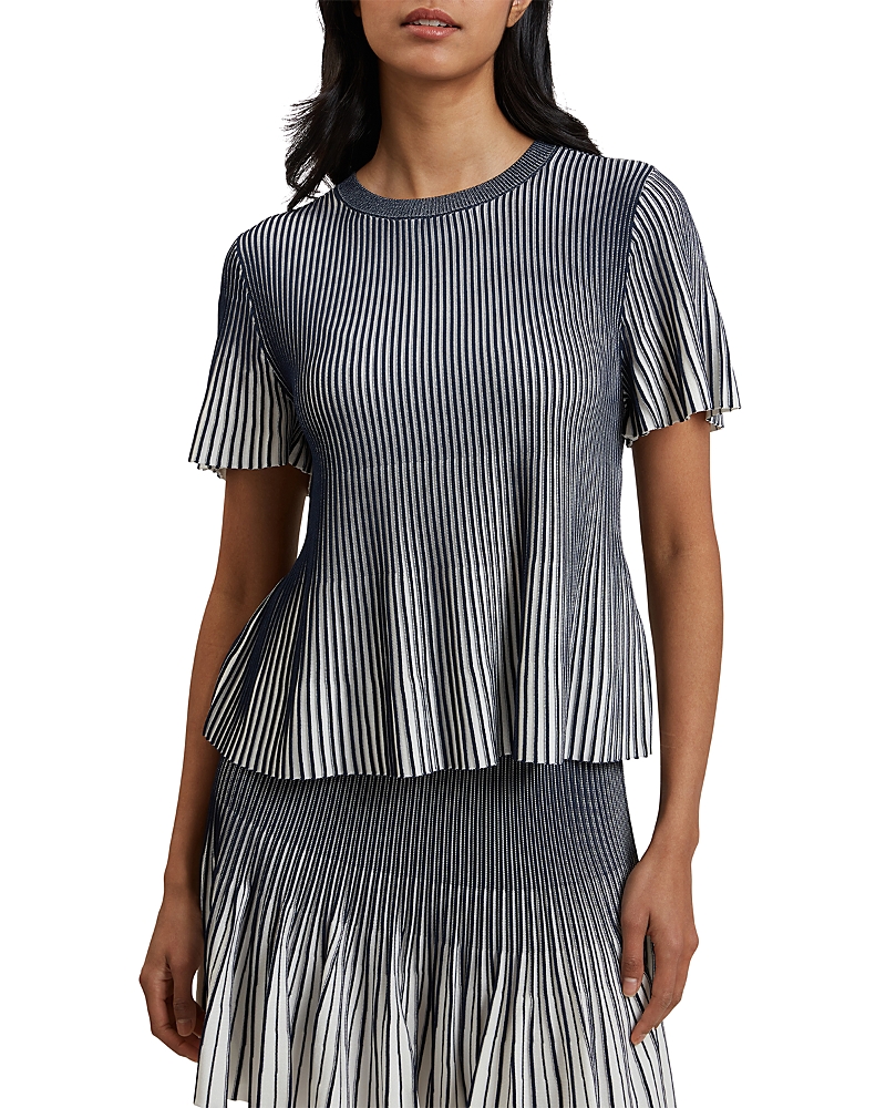 Ted Baker Hethrr Textured Stripe Fluted Sleeve Tee In Navy