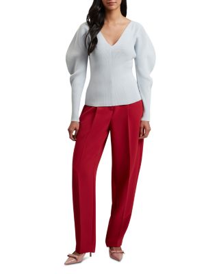 Amelyaa Ribbed Sculpted Sleeve Sweater