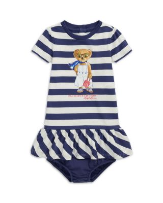 Ralph Lauren - Girls' Striped Polo Bear Cotton Dress & Bloomer - Baby