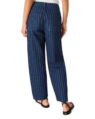 Pinstripe Barrel Leg High Rise Jeans in Navy/multi