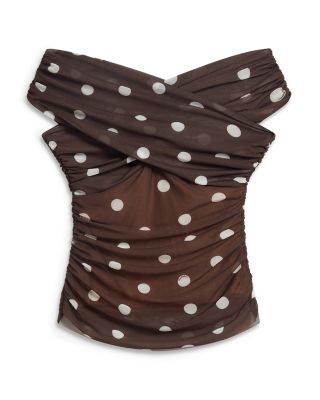 Zaamo Cross Over Neck Printed Mesh Top