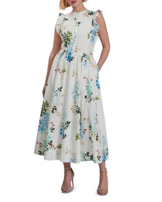 【Ted Baker】Giolia Leaves Midi ノースリーブ Dress コットン TED BAKER Giolia Leaves Midi Dress in White | endource