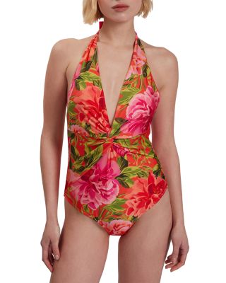 Abygal Twist Detail Plunge Halter Neck One Piece Swimsuit