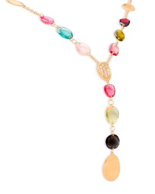 18K Yellow Gold Lunaria Tourmaline Multicolor Tourmaline &amp; Diamond Lariat Necklace, 16.5-18&amp;quot;
