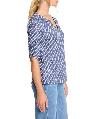 Mixed Stripe Ruched Sleeve Top