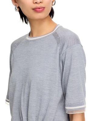 Short Sleeve Draped Knit Dress with Chiffon Combo