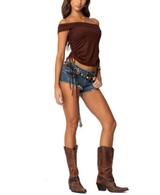 Edikted Studded Low Rise Denim Micro Shorts | Bloomingdale's