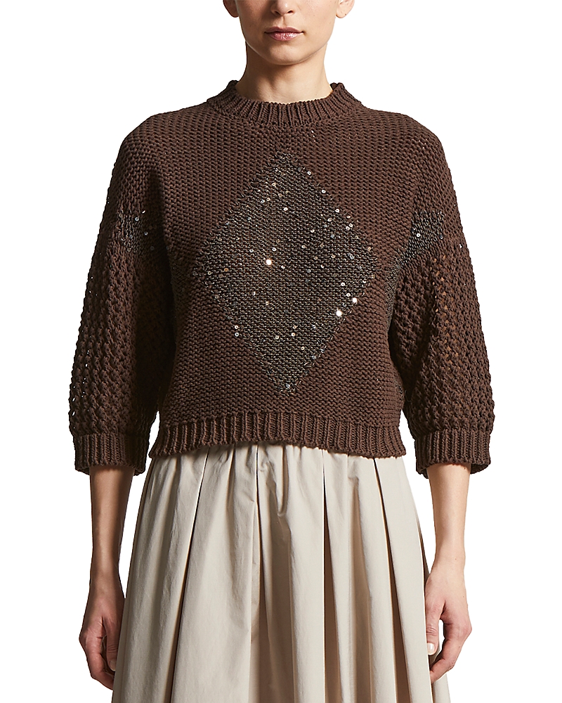 Shop Peserico Embellished Knitted Sweater In Cappuccino