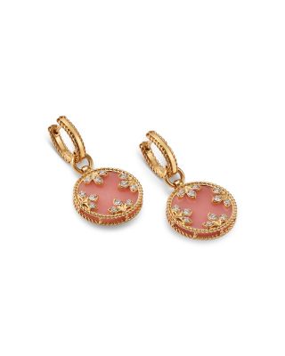 18K Yellow Gold Diamond & Pink Opal Venetian Princess Medallion Earrings