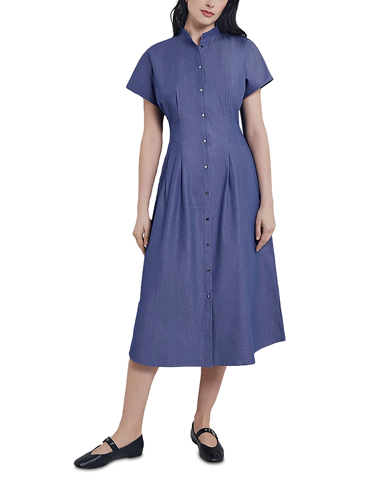 Misook Stand Collar Button Front Midi Dress