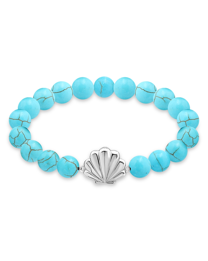 AQUA CLAM SHELL CHARM GEMSTONE BEADED STRETCH BRACELET IN STERLING SILVER - EXCLUSIVE