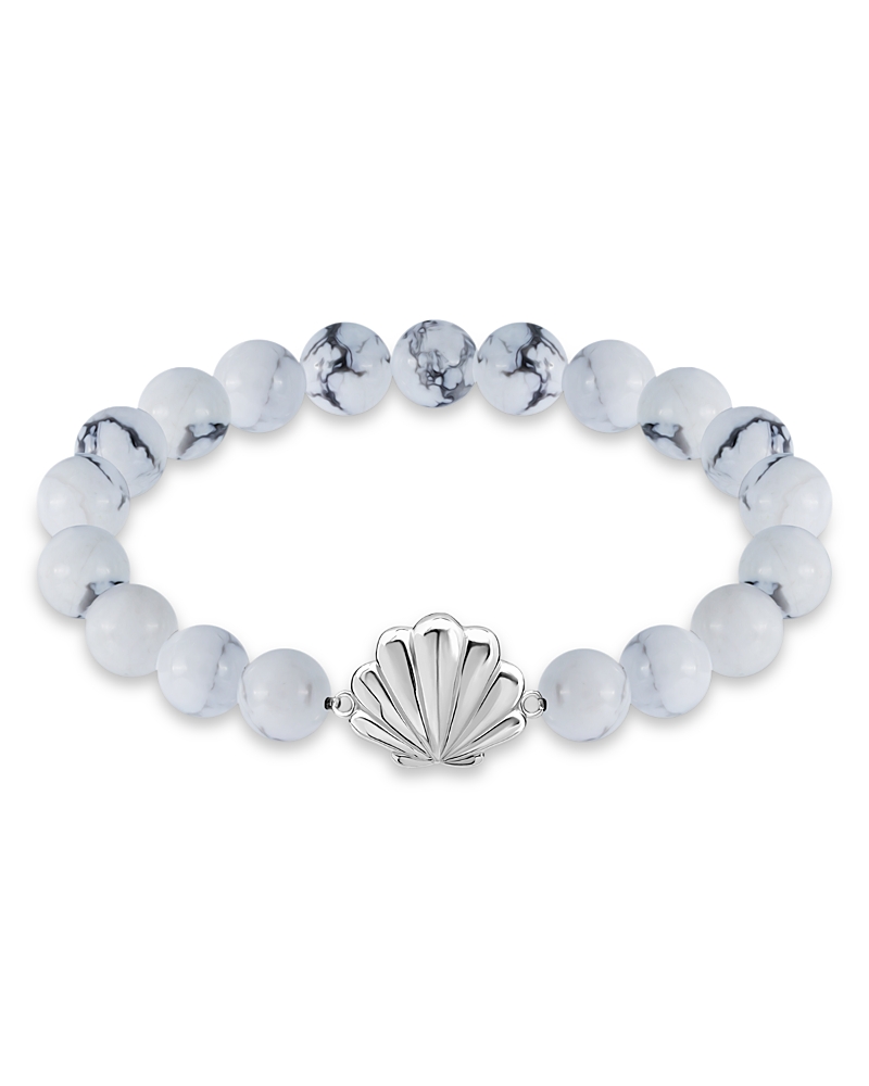 Aqua Clam Shell Charm Gemstone Beaded Stretch Bracelet In Sterling Silver - Exclusive