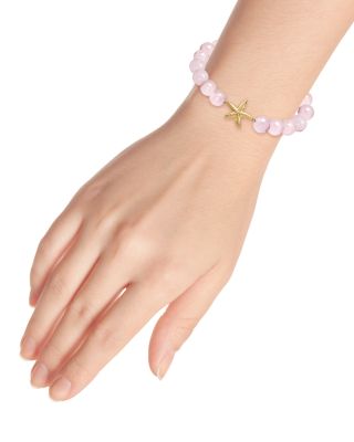 Starfish Charm Gemstone Beaded Stretch Bracelet in 18K Gold Plated Sterling Silver - Exclusive