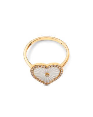 Mother of Pearl & Diamond Heart Ring in 14K Yellow Gold