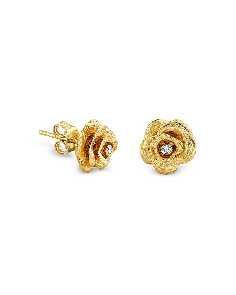 Sydney Evan 14k Yellow Gold Diamond Rose Stud Earrings In Gold
