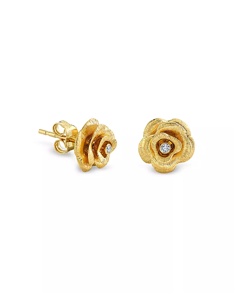 Sydney Evan 14K Yellow Gold Diamond Rose Stud Earrings
