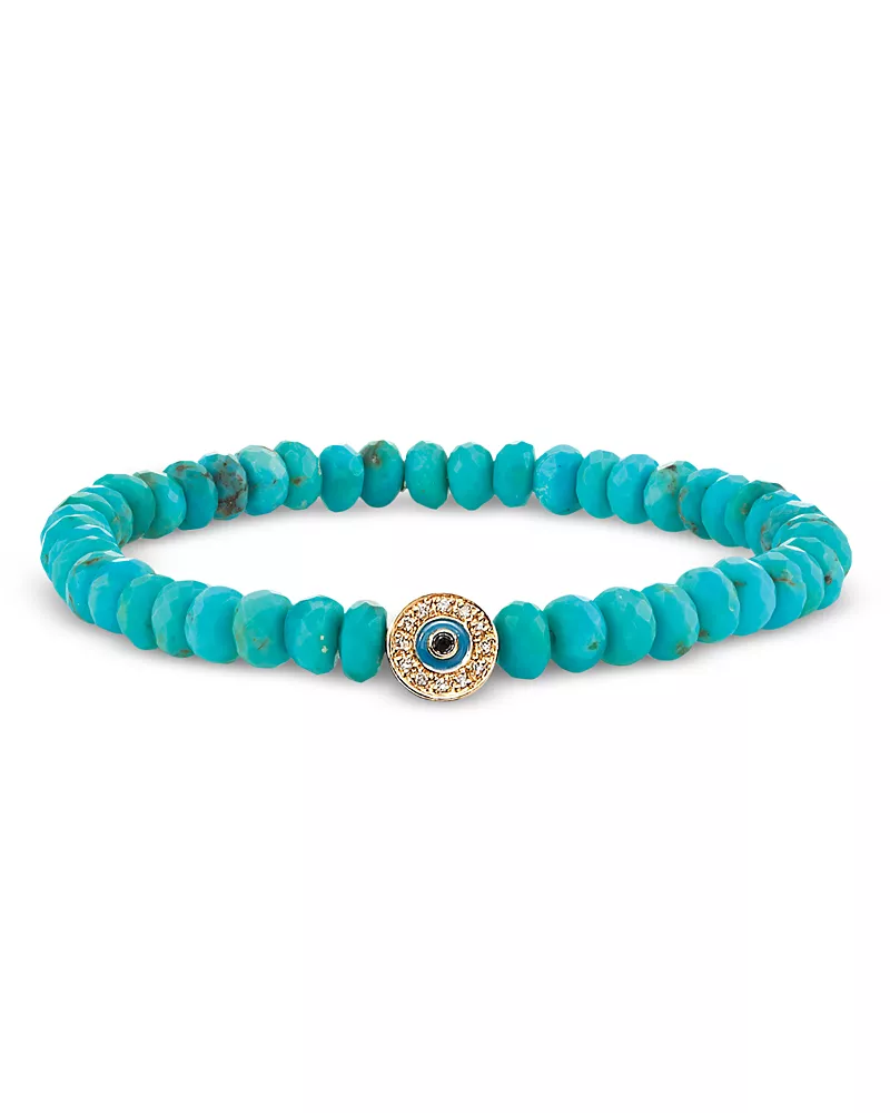 Sydney Evan 14K Yellow Gold Turquoise & Diamond Evil Eye Bead Bracelet