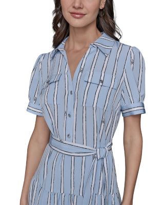 Striped Belted Shirt Dress