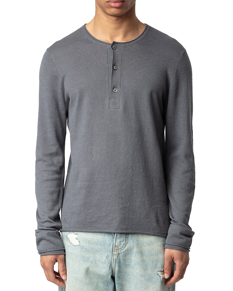 Zadig & Voltaire Signature Regular Fit Linen Henley In Vert De Gris