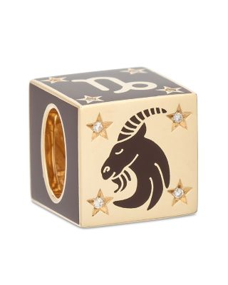 9K Capricorn Zodiac Diamond & Ceramic Block Big Bead