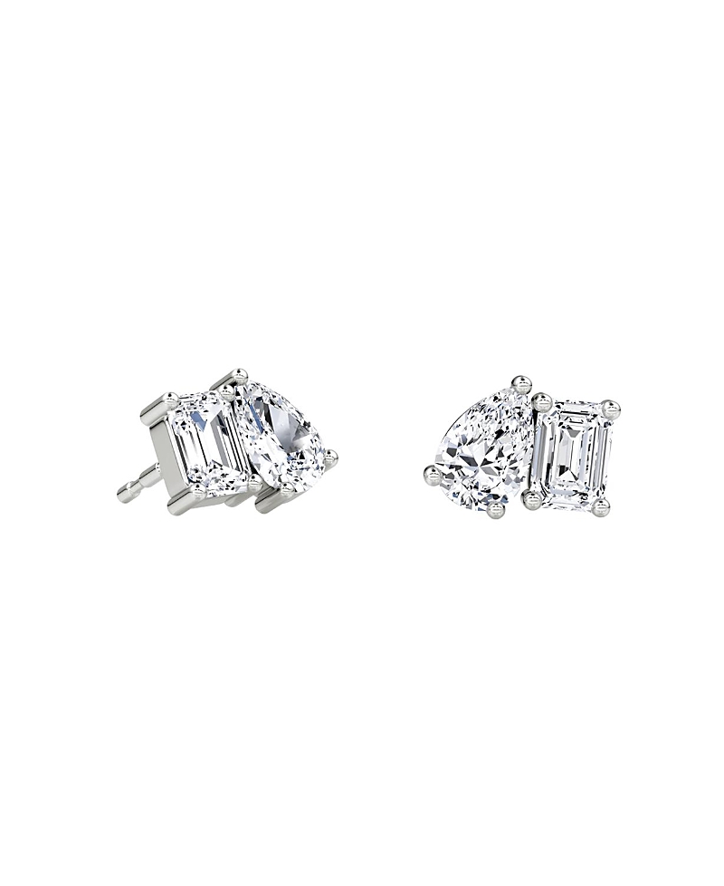 Vrai Toi Et Moi Studs In 14k Gold, 0.50ctw Emerald & Pear Lab Created Diamonds In Silver