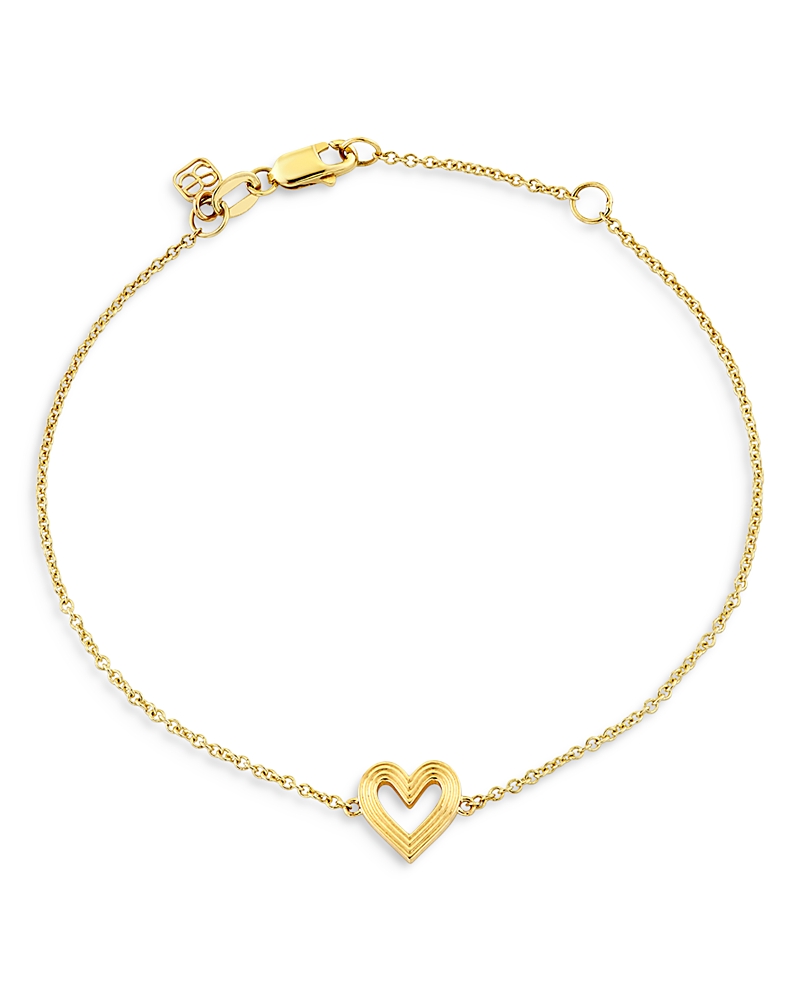 Sydney Evan 14k Yellow Gold Fluted Heart Chain Link Bracelet In Gold