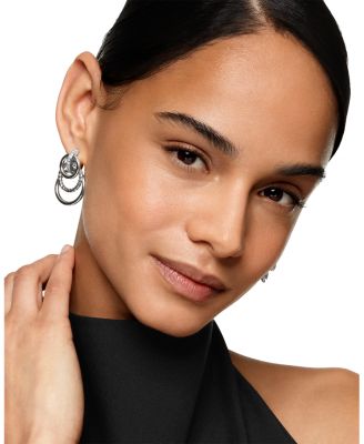 DY Mercer Triple Ring Drop Earrings in Sterling Silver with Diamonds, 35.6mm